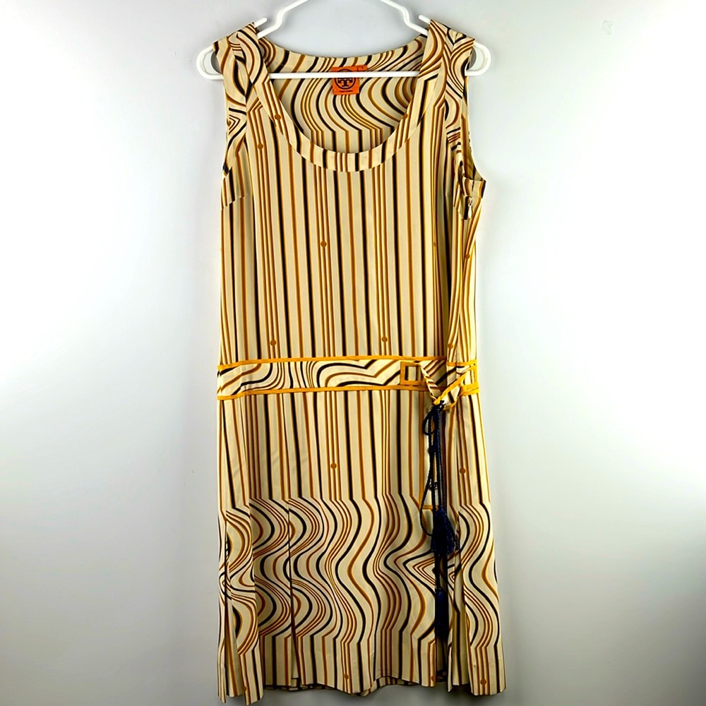 Tory Burch Adora Shore Khaki Marin Stripe  Sleeveless Dress Size 6